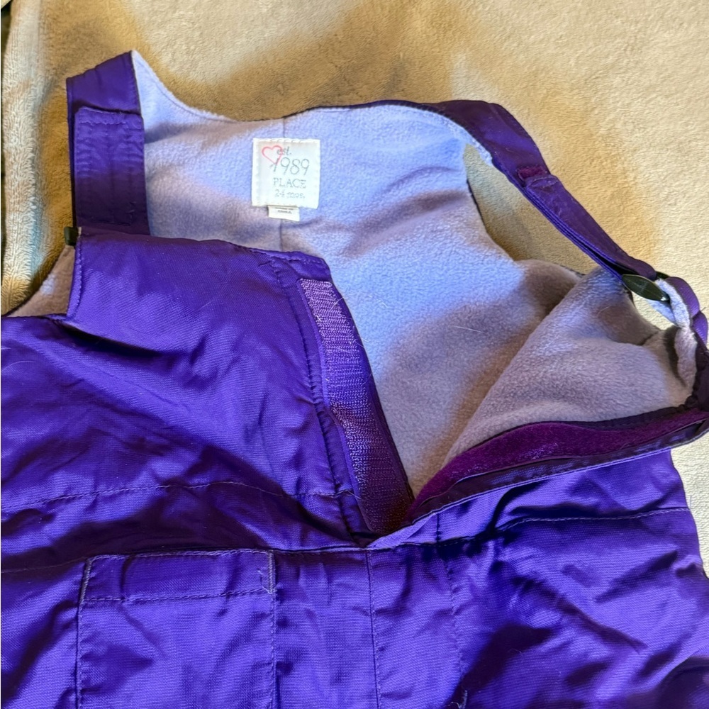1989 Place Kids Purple Quilted Snow Bib Ski Pants Size 24M - Picture 5 of 11
